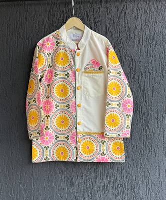 Multicolor printed cotton silk Boy's Kurta Pyjama 1
