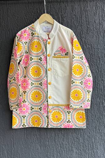 Multicolor printed cotton silk kurta pyjama