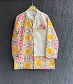 Multicolor printed cotton silk kurta pyjama