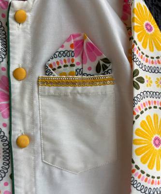 Multicolor printed cotton silk Boy's Kurta Pyjama 3