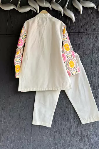 Multicolor printed cotton silk Boy's Kurta Pyjama
