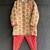 Beige printed cotton silk kurta pyjama