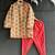 Beige printed cotton silk kurta pyjama