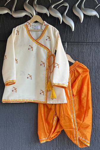 White printed cotton silk kurta pyjama