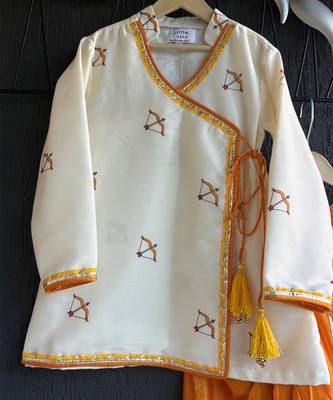White printed cotton silk Boy's Kurta Pyjama 2