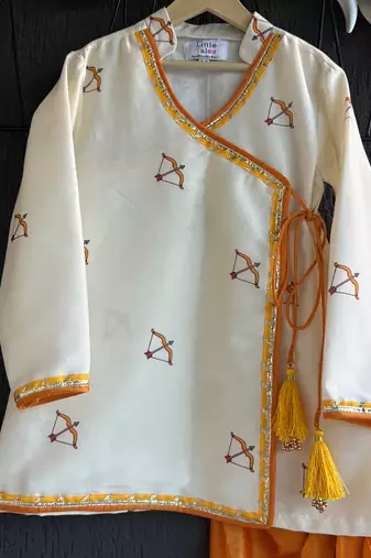 White printed cotton silk kurta pyjama