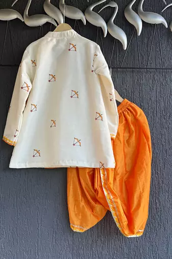 White printed cotton silk kurta pyjama