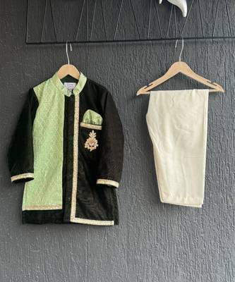 Multicolor embroidered cotton silk Boy's Kurta Pyjama 1