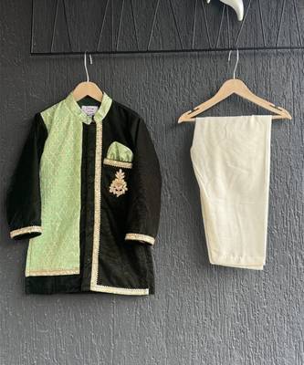 Multicolor embroidered cotton silk Boy's Kurta Pyjama 2