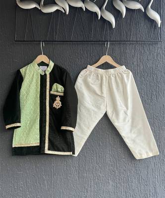 Multicolor embroidered cotton silk Boy's Kurta Pyjama 3