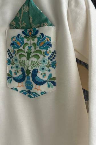 White printed cotton silk kurta pyjama