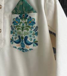 White printed cotton silk kurta pyjama