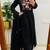 Black embroidered v neck pure cotton kurta trouser dupatta set