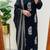 Black embroidered v neck pure cotton kurta trouser dupatta set