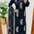 Black embroidered v neck pure cotton kurta trouser dupatta set
