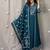 Blue floral embroidered v neck pure cotton kurta trouser dupatta set