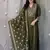 Green embroidered v neck pure cotton kurta trouser dupatta set