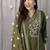 Green embroidered v neck pure cotton kurta trouser dupatta set