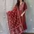 Red embroidered v neck pure cotton kurta trouser dupatta set