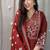 Red embroidered v neck pure cotton kurta trouser dupatta set