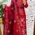 Red embroidered v neck pure cotton kurta trouser dupatta set