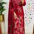 Red embroidered v neck pure cotton kurta trouser dupatta set