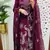 Purple embroidered v neck pure cotton kurta trouser dupatta set
