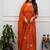 Orange floral embroidered round neck pure cotton kurta trouser dupatta set