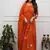 orange floral embroidered round neck cotton kurta trouser dupatta set