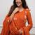 Orange floral embroidered round neck pure cotton kurta trouser dupatta set