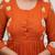Orange floral embroidered round neck pure cotton kurta trouser dupatta set