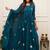 Blue embroidered round neck pure cotton kurta trouser dupatta set