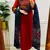 Red embroidered v neck pure cotton kurta trouser dupatta set