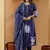 Blue embroidered round neck pure cotton kurta trouser dupatta set