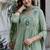 Green embroidered v neck pure cotton kurta trouser dupatta set