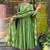 Green embroidered round neck silk kurta trouser dupatta set