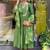 Green embroidered round neck silk kurta trouser dupatta set
