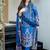 Blue embroidered round neck muslin kurta trouser dupatta set