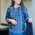Blue embroidered round neck muslin kurta trouser dupatta set