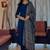 Blue embroidered round neck pure cotton kurta trouser dupatta set