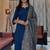 Blue embroidered round neck pure cotton kurta trouser dupatta set