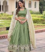 Green Silk Sequins Embroidered Lehenga Choli And Duptta