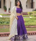 Purple Silk Sequins Embroidered Lehenga Choli And Duptta