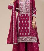 Rani pink embroidered georgette palazzo style salwar suit