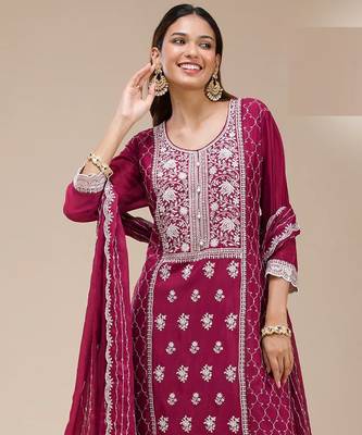 Rani pink embroidered georgette palazzo style salwar suit 2