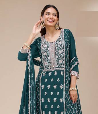 Magenta embroidered georgette palazzo style salwar suit 2