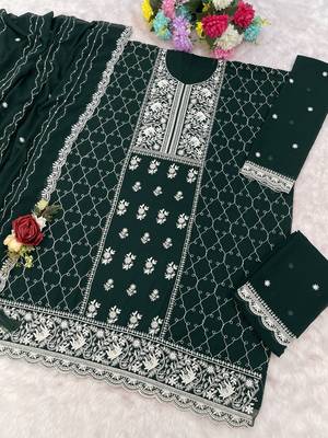 Green embroidered georgette palazzo style salwar suit 3