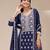 Blue embroidered georgette palazzo style salwar suit
