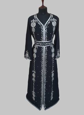 Black Silver stone and  Beads  Moroccan Kaftan With hijab 1