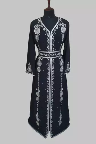 Black Silver stone and  Beads  Moroccan Kaftan With hijab